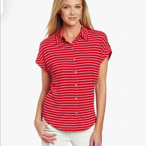 Splendid Striped Dolman Sleeve Polo Button Down Red Size M NWT